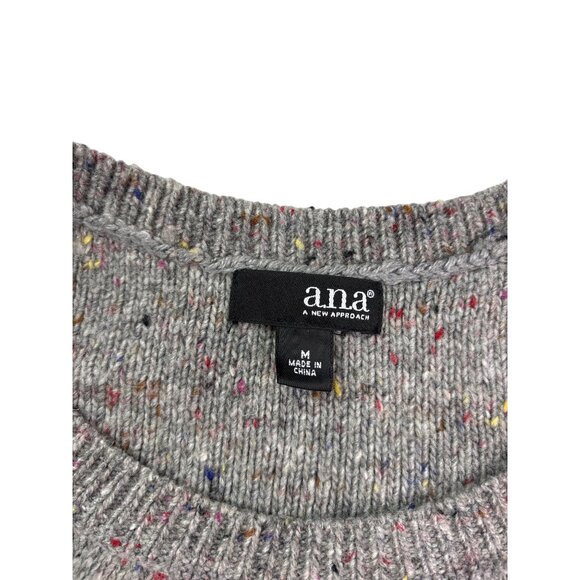 ANA A New Approach Cable Knit Sweater Gray Multicolor Flecks Size M Wool Blend - Picture 6 of 8
